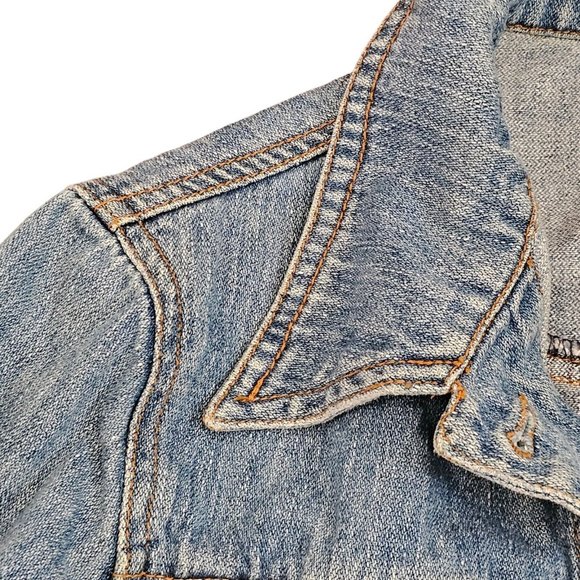 Y2K Roxy XS Blue Denim Jean‎ Trucker Jacket Medium Wash Classic Short Cotton - Picture 3 of 9